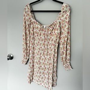Row A | Cream Floral Smocked Long Sleeve Mini Dress